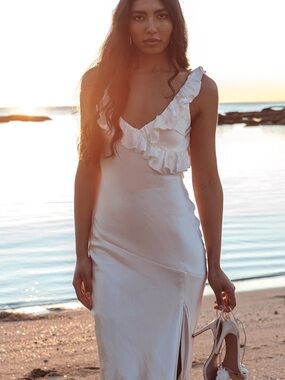Alba Frill Trim Maxi Dress White